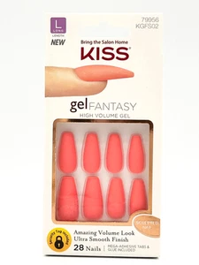 Kiss Glue-On Gel Unghie, Unghie Lunghe Opache, Colla Inclusa, Rosa Corallo 79956 KGFS02 - Foto 1 di 5