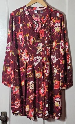 Old Navy Dress Women’s Size L Floral Pintuck Pleats Tie Neck Cottagecore Boho - Image 1 of 4