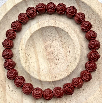 Rote Rose Rosen Zinnober Armband Stretcharmband Edelstein Kristall Heilstein 7mm - Bild 1 von 4