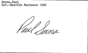 1980's -Paul Serna- Signed/Autograph/Auto Index Card Seattle Mariners MLB - Picture 1 of 1