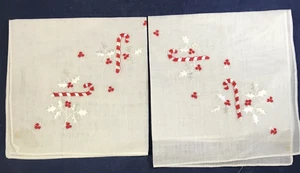 Christmas Handkerchief Candy Cane Embroidery Vintage Cloth Decor - Picture 1 of 24