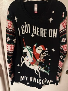 No Boundaries Women’s XL Santa On A Unicorn Holiday Sweater NWOT - Picture 1 of 18