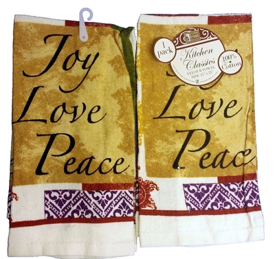 BETTER HOME Set of 2 Same Velour Kitchen Towels (15"x25") INSPIRATIONAL, JOY LOVE PEACE, BH