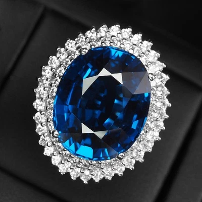 Opulenti anelli fatti a mano in argento sterling 925 con zaffiro blu reale... - Immagine 1 di 4