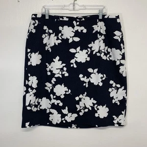 Gonna Talbots 16W blu navy bianca floreale lunghezza ginocchio dritta business foderata cotone - Foto 1 di 9