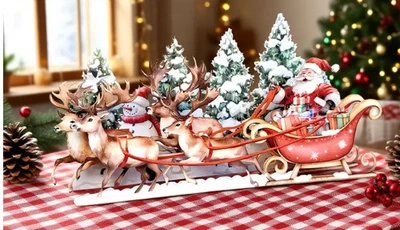 Tarjeta emergente 3D - Tarjeta de felicitación trineo de Papá Noel y renos - Festiva Foto 1 de 3