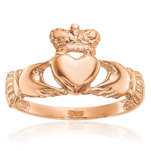 14K Solid Rose Gold Heart Celtic Ring - Picture 1 of 100