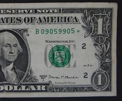 2017A $1 (ONE DOLLAR) - STAR NOTE - "B" - TRINARY - Image 1 of 3