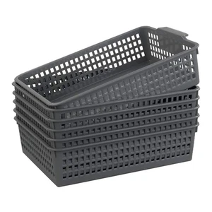 6 Pack A4 Paper Storage Basket Tray, Plastic Shallow Storage Basket, Grey - Bild 1 von 7