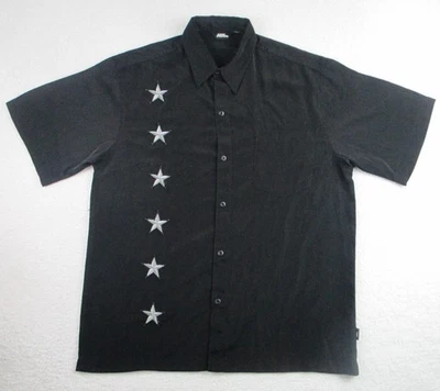 No Fear Shirt Mens Large Black Button Up Embroidered Star Rock Western Style - Image 1 of 4