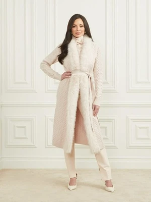 Nuevo Abrigo Cárdigan Guess by Marciano Paula Piel Sintética Recortado Envolvente Con Cuchillo Chevron Foto 1 de 4