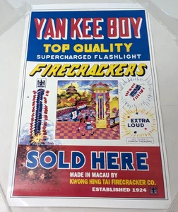 Rare Vintage Chinese Yankee Boy Kwong Hing Tai Flashlight Firecrackers Poster - Picture 1 of 7