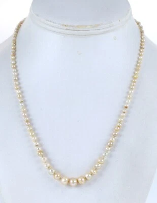 Vintage Estate White Yellow Gold GIA Natural Pearls Rose Cut Diamond Necklace - Image 1 of 4