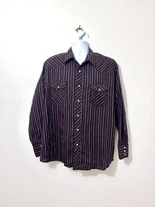 Wrangler Pearl Snap Red Black Striped Western Button Down Shirt Size 2X - Picture 1 of 4