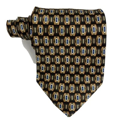 Meeting Street 男式手工制作棕色几何丝绸领带 — 第 1/4 张图片