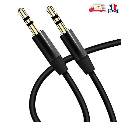 CABLE PRISE JACK AUDIO 3.5MM MALE/MALE AUXILIAIRE STEREO UNIVERSEL Plaqué Or • 3.99€