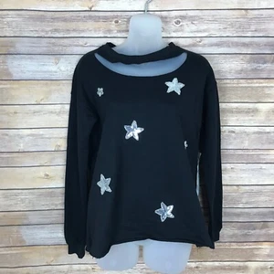 Crave Fame Almost Famous Sweatshirt Juniors S Mock Neck Cut Out Sequin Stars Top - Picture 1 of 7
