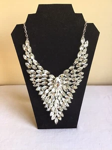 Womens Marquise Stone Cluster Glass Clear Statement Fashion Bib Necklace - Picture 1 of 6
