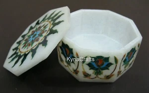 4 Inches White Marble Jewelry Box Semi Precious Stone Inlay Work Bangle Box - Picture 1 of 5