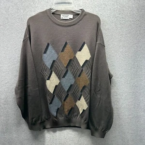 St Croix Sweater Adult Extra Large XL Gray Diamond Zig Zag 100% Wool Knit Mens - Picture 1 of 11