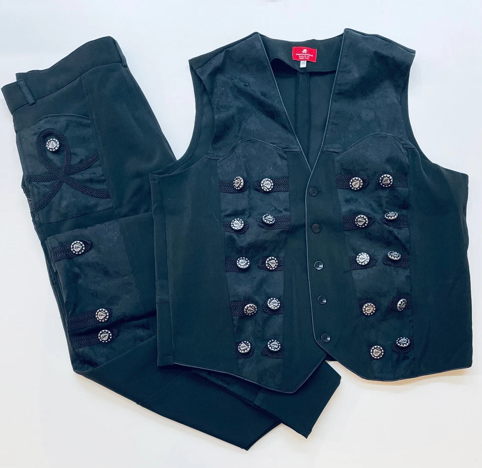 Gilet pour Homme Pantalon Gothique Steampunk Noir Haloween Mitellalt Costume - Photo 1/4