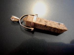 STERLING SILVER SPOTTED OBSIDIAN HEXAGON DOUBLE POINT METAPHYSICAL PENDANT - Picture 1 of 7