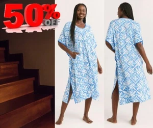 Joyspun Mujer Talla L 12-14 Ropa de Dormir Tejido 46” Caftán Camisón Blanco AZUL - Imagen 1 de 18