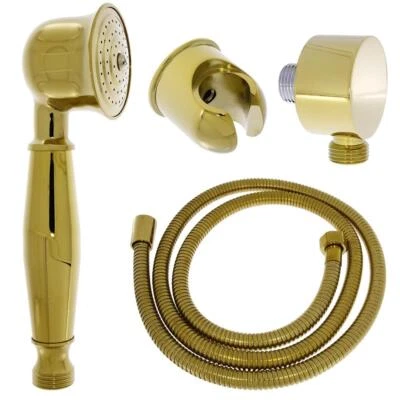 Retro Handbrause Brause gold Brauseschlauch Brausehalterung Anschlussbogen - Bild 1 von 4