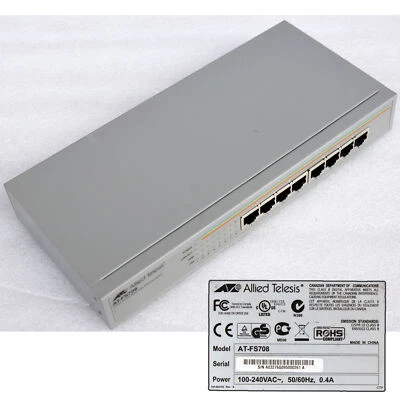 Allied Telesis Network Switch AT-FS708 8X RJ-45 10/100 Fast Ethernet Switch M777 - Image 1 of 4