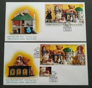 2000 New Zealand Children's Health Bears & Dolls Stamps & MS FDC (pair) - Picture 1 of 5