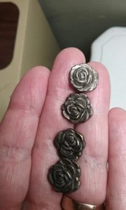 Antique 3D Metal Brass Shank Rose Buttons lot of 4 - Picture 1 of 5