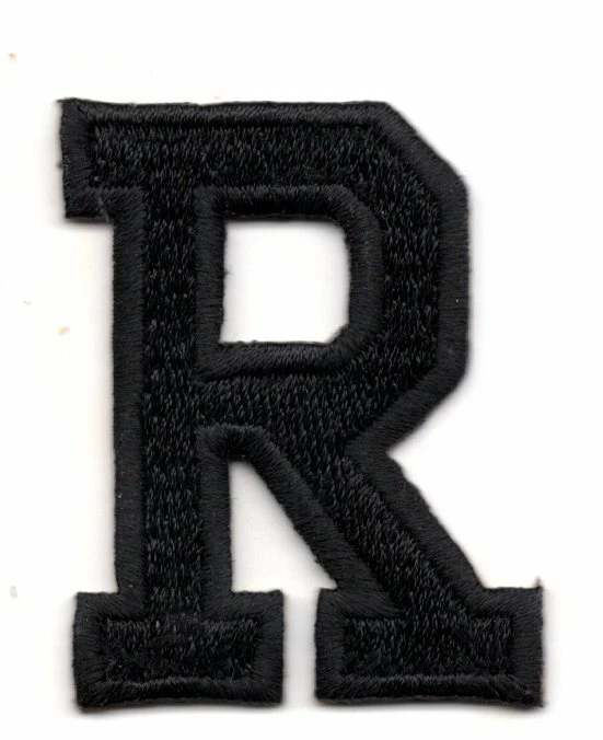 BLACK BLOCK LETTER "R" (1 7/8") - Iron On Embroidered Applique Patch - Image 1 of 1