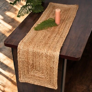 Tappeto Runner da Tavolo in Iuta Intrecciato a Mano, Decorazione Natalizia Taglia Personalizzata Runner - Foto 1 di 26