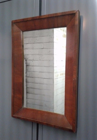 MIRROR Antique Wall Mirror Empire Small 14.5 x 21 Figured Mahogany Frame Cover