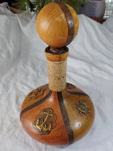 Vintage Brown Leather Covered Liquor Bottle Decanter Nautical Theme Pirate Italy - Picture 1 of 13