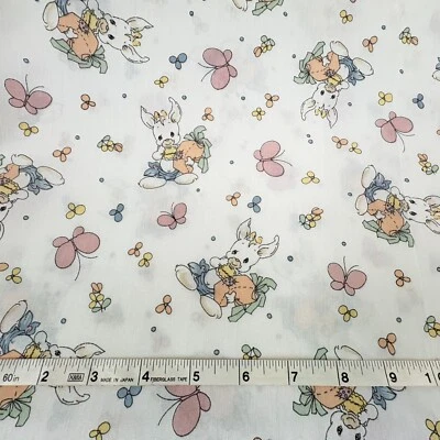 Precious Moments Fabric 44" x 44" Yard Bunny Butterfly Flower White Pink Green - Image 1 of 4