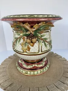 RARE Fitz and Floyd EQUESTRIAN Fall Christmas Chestnut Garland Cache Flower Pot - Picture 1 of 13