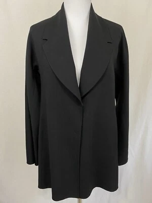 Jaqueta Blazer Shamask Tamanho 1 Preta Lã e Cashmere Não Estruturada 2 Snaps Ocultos - Imagem 1 de 4