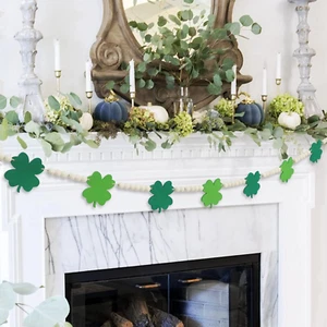 St. Patrick'S Day Decorations, Wood Bead Shamrock Garland for St. Patrick'S Day - Picture 1 of 12