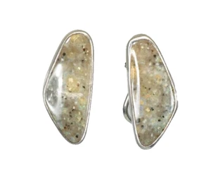 NATURAL Louisiana Opal Clip Back  Earrings Sterling Silver Hand Made 26x11 mm - Picture 1 of 20