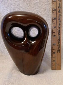 Statua gufo in ceramica vintage MCM statuetta marrone smaltata metà secolo arte moderna - Foto 1 di 7