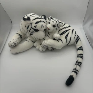 White Laying Tiger Mom Mama Large 19" & Baby Cub Plush by Fiesta Toy UC - Picture 1 of 10