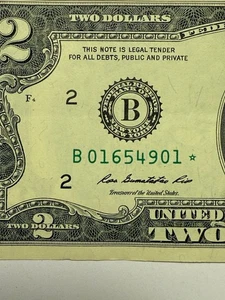 Zwei Dollar Stern Schein Buchstützen ausgefallen Seriennummer 2 $ Schein extrem knackig 2013 - Bild 1 von 8