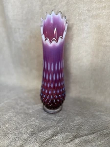 MCM 11.25” FENTON Plum Hobnail Opalescent Glass Swung Vase - Picture 1 of 5