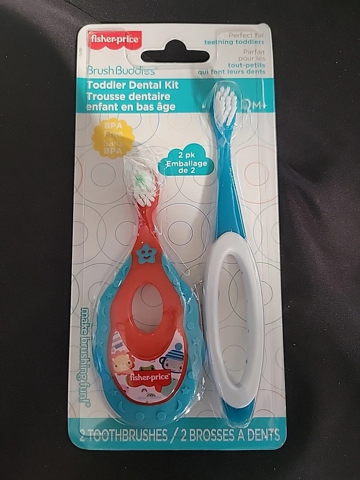 Kit dental Fisher Price Brush Buddies para niños pequeños 2 cepillos de dientes y anillo de dentición Foto 1 de 1