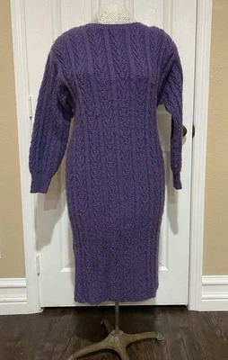Vestido tejido púrpura vintage años 80 hecho a mano talla S/M manga larga Foto 1 de 4