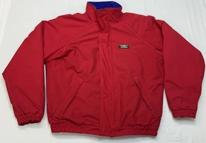Vintage LL Bean Warm Up Jacket Red Blue Fleece Lined Full Zip Bomber 90s USA L - Picture 1 of 24