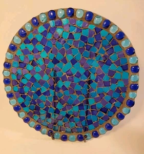 Pier 1 Imports Mosaic Candle Holder Tray Blue Round Home Accent Footed 11" - Bild 1 von 8