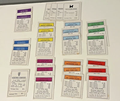 Juego Monopoly 1961 8 ocho piezas de repuesto - tarjetas de propiedad Foto 1 de 3