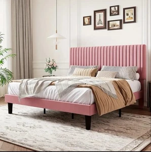 Luxury Velvet Upholstered Platform Bed Frame, Adjustable ,No Box Spring Needed - Picture 1 of 3
